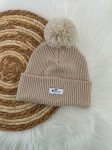 Minimiki - Dziecięca Czapka Sweterkowa Beanie Z Pomponem Beżowa