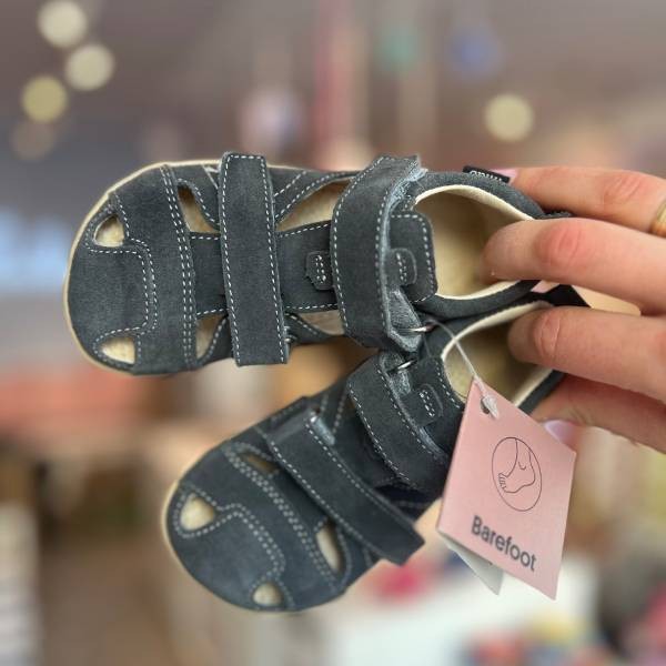 Mido - Skórzane Sandały Dziecięce Barefoot Grafit 185/285 - bubutik.pl