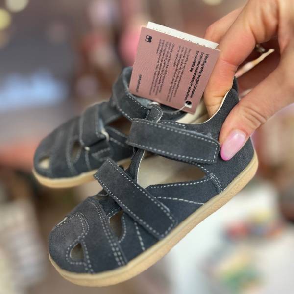 Mido - Skórzane Sandały Dziecięce Barefoot Grafit 185/285 - bubutik.pl