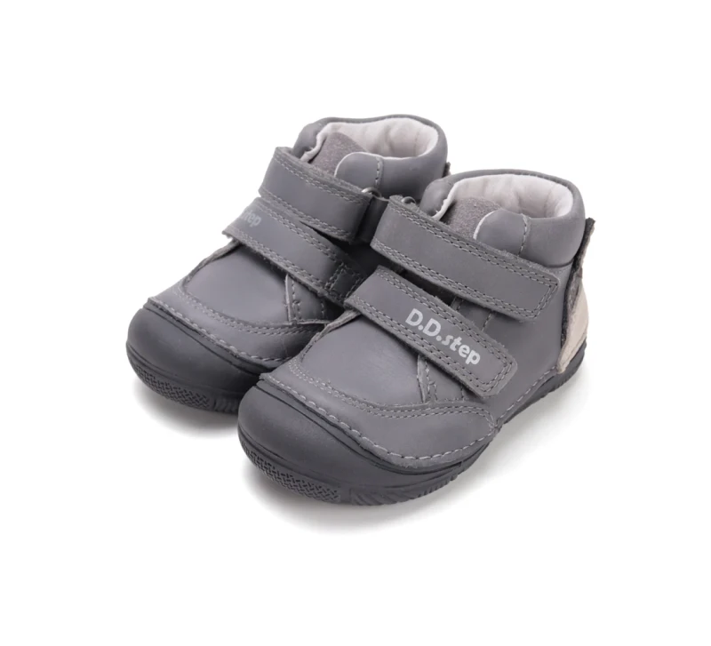D.D. Step - Skórzane Trzewiki Chłopięce S082-52202B Dark Grey - bubutik.pl