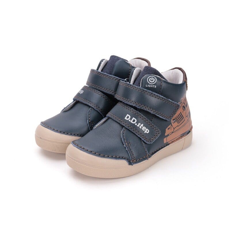 D.D. Step - Świecące Trzewiki Dziecięce Skórzane A068-52151AM Royal Blue - bubutik.pl