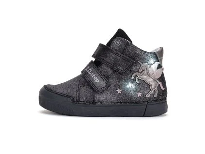 D.D. Step - Trzewiki Dziecięce Skórzane A068-52459BM Black Jednorożec - bubutik.pl