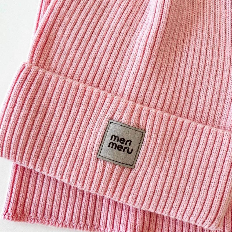 Merimeru - Komplet Z Wełny Merino Różowy - czapka i komin - bubutik.pl