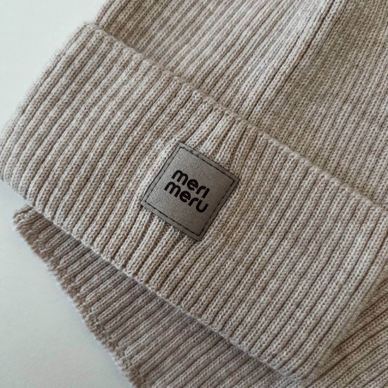 Merimeru - Komplet Z Wełny Merino Beżowy - czapka i komin - bubutik.pl