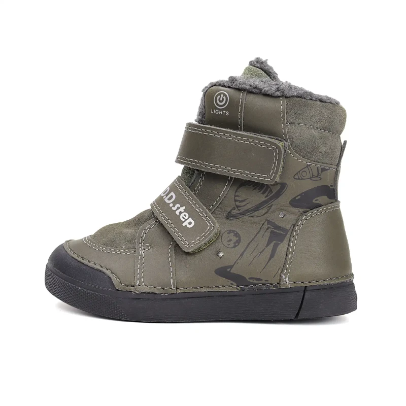 D.D. Step - Świecące Trzewiki Zimowe dla Chłopca W068-52998M Khaki - bubutik.pl