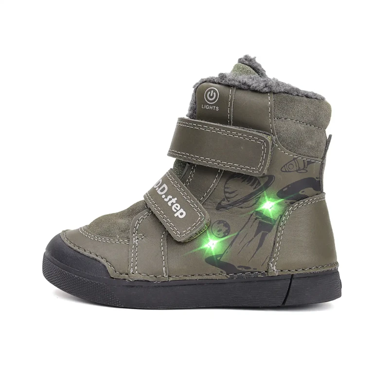 D.D. Step - Świecące Trzewiki Zimowe dla Chłopca W068-52998M Khaki - bubutik.pl