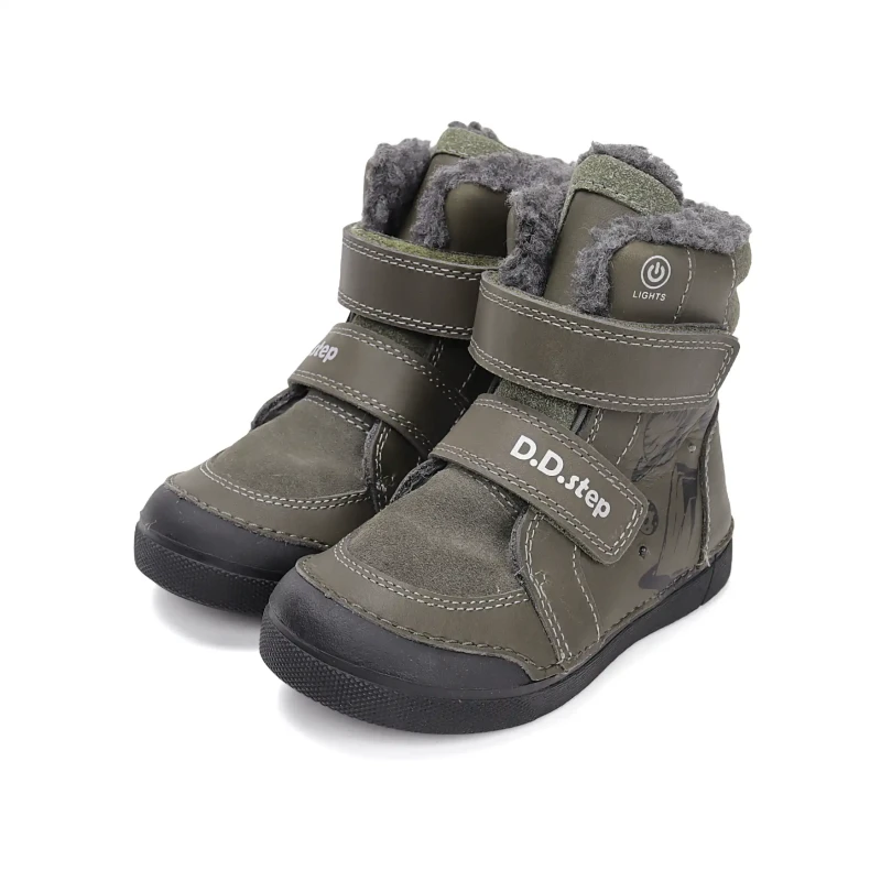 D.D. Step - Świecące Trzewiki Zimowe dla Chłopca W068-52998M Khaki - bubutik.pl