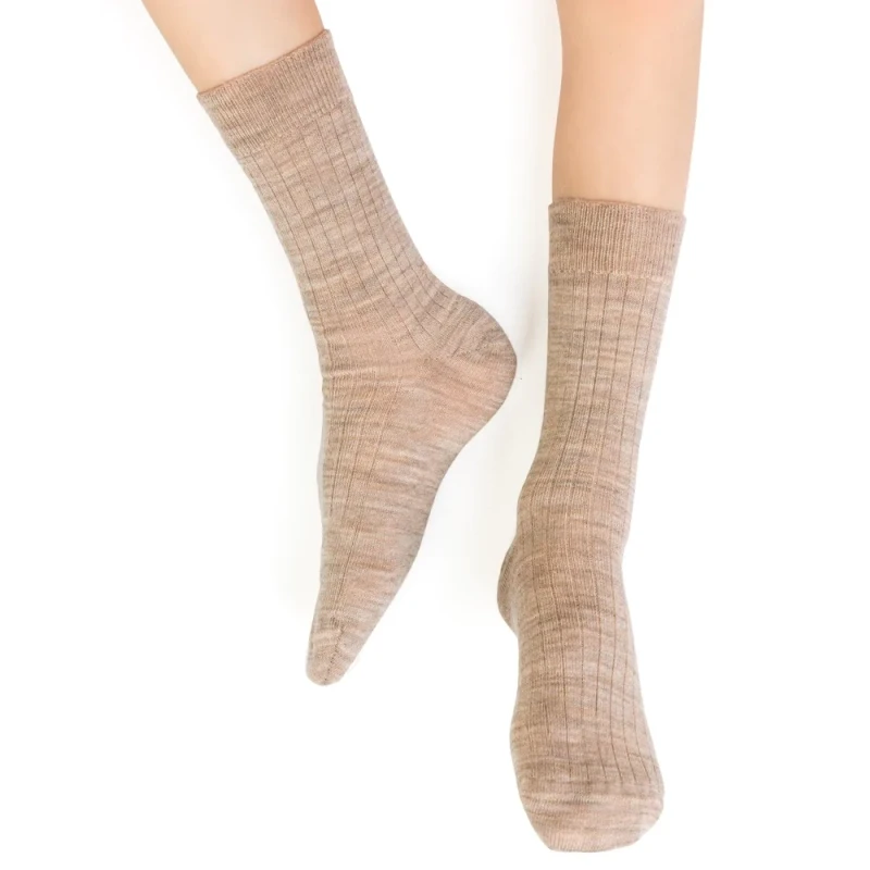 Steven - Skarpetki Merino Bezuciskowe w Prążki Beżowe - bubutik.pl