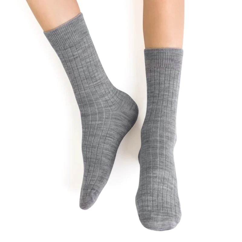 Steven - Skarpetki Merino Bezuciskowe w Prążki Szary Melanż - bubutik.pl