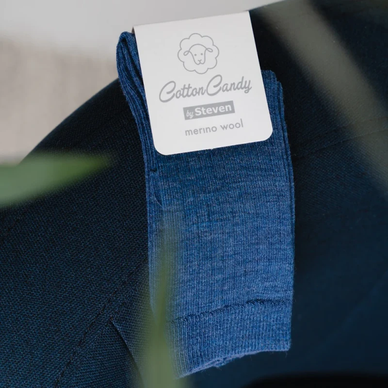 Steven - Skarpetki Merino Bezuciskowe w Prążki Jeans - bubutik.pl