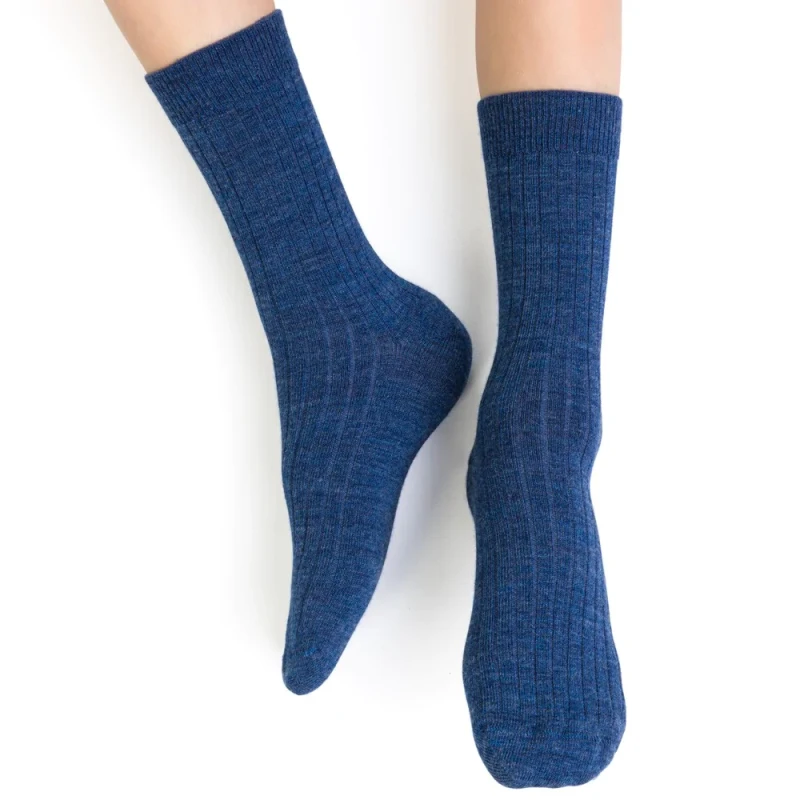 Steven - Skarpetki Merino Bezuciskowe w Prążki Jeans - bubutik.pl