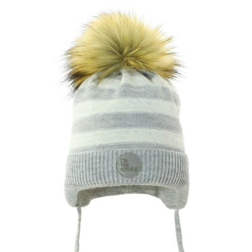 PUPILL CADEN - Czapka w paski wiązana z pomponem futrzanym