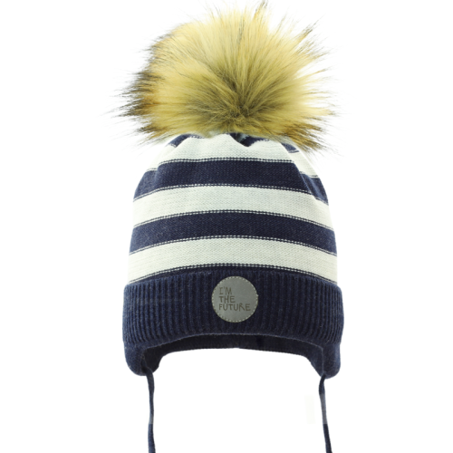 PUPILL CADEN - Czapka w paski wiązana z pomponem futrzanym
