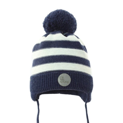 PUPILL CADEN - Czapka w paski wiązana z pomponem wełnianym