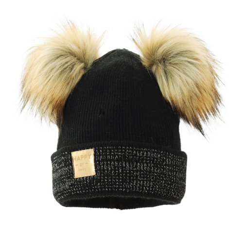 PUPILL IZABELLA -  Czapka na zimę z futrzanymi pomponami