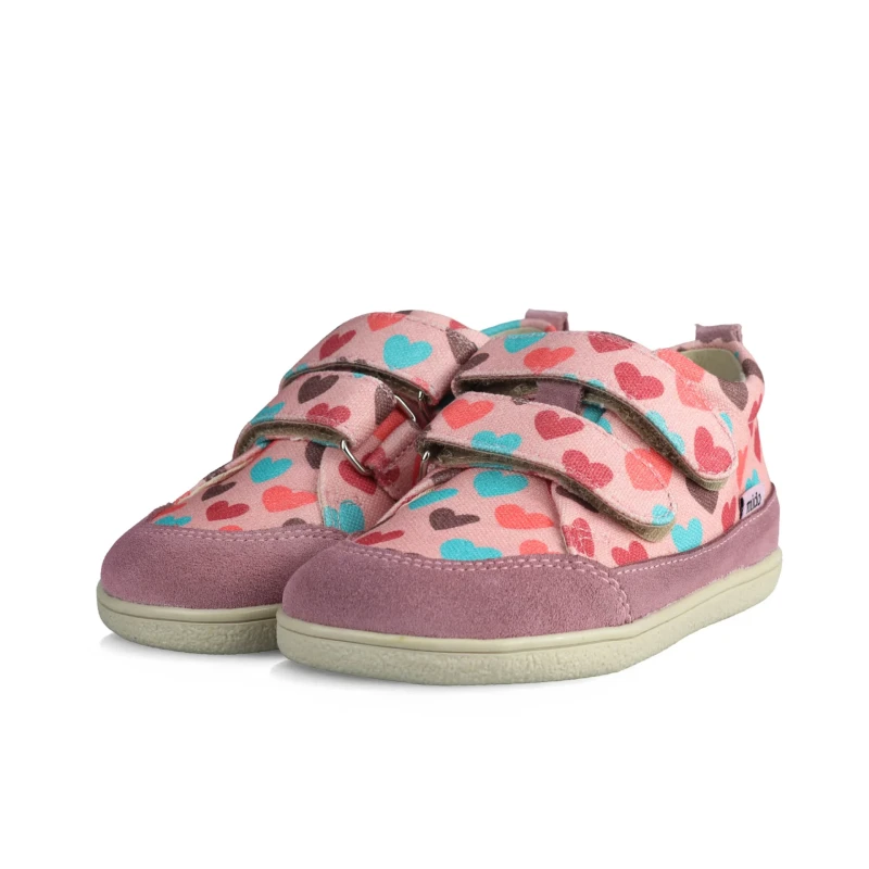 Mido - Półbuty dziecięce Barefoot 181/281 Pink Hearts - bubutik.pl