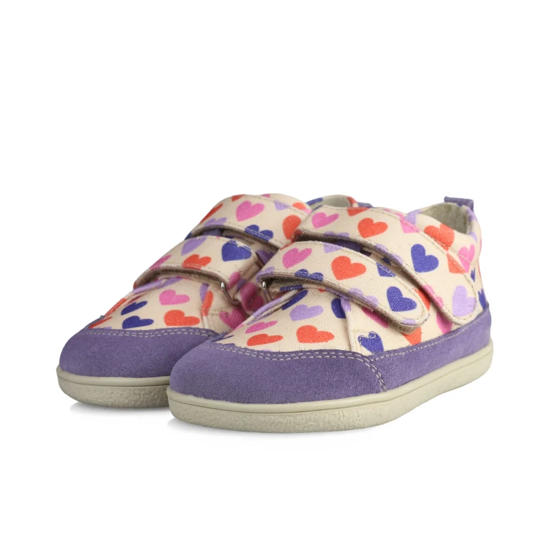 Mido - Półbuty dziecięce Barefoot 181/281 Violet Hearts  - bubutik.pl