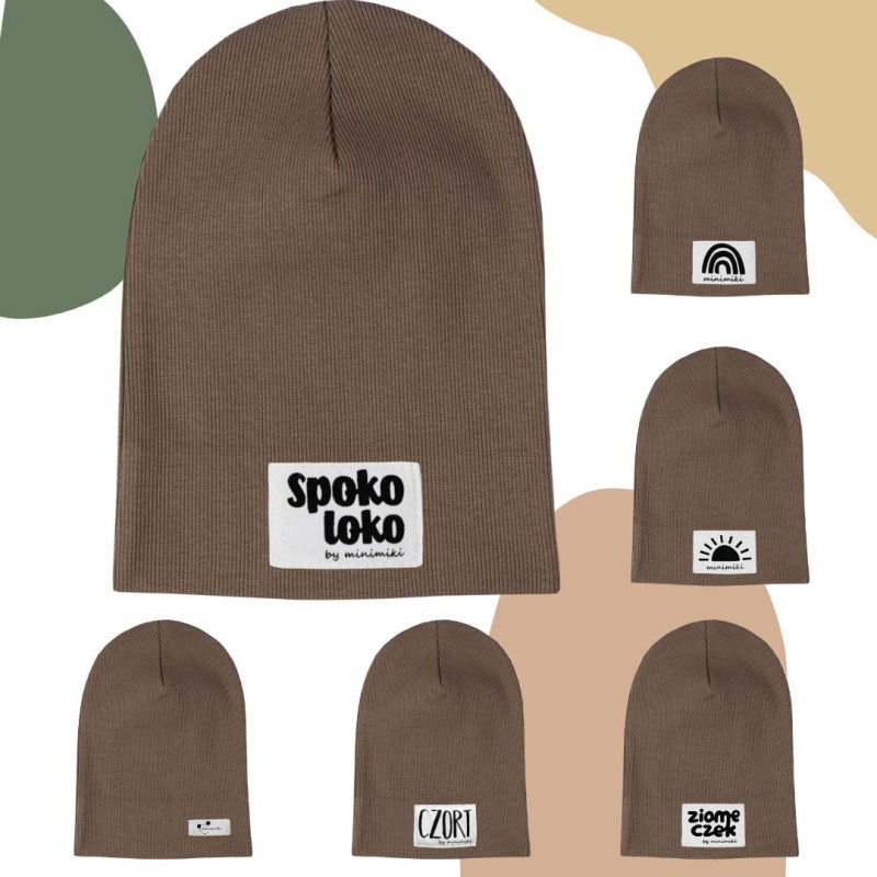 Minimiki - Cienka Czapka dziecięca Cześć Mocca - bubutik.pl