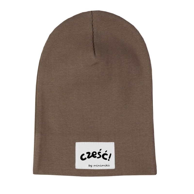 Minimiki - Cienka Czapka dziecięca Cześć Mocca - bubutik.pl