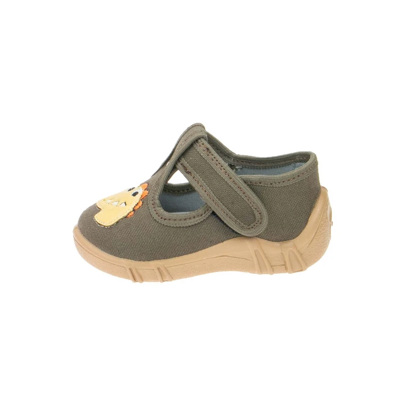 Raweks - Kapcie Chłopięce LEON L64 Dino Khaki Skórzana Wkładka (Pulchna stopa) - bubutik.pl