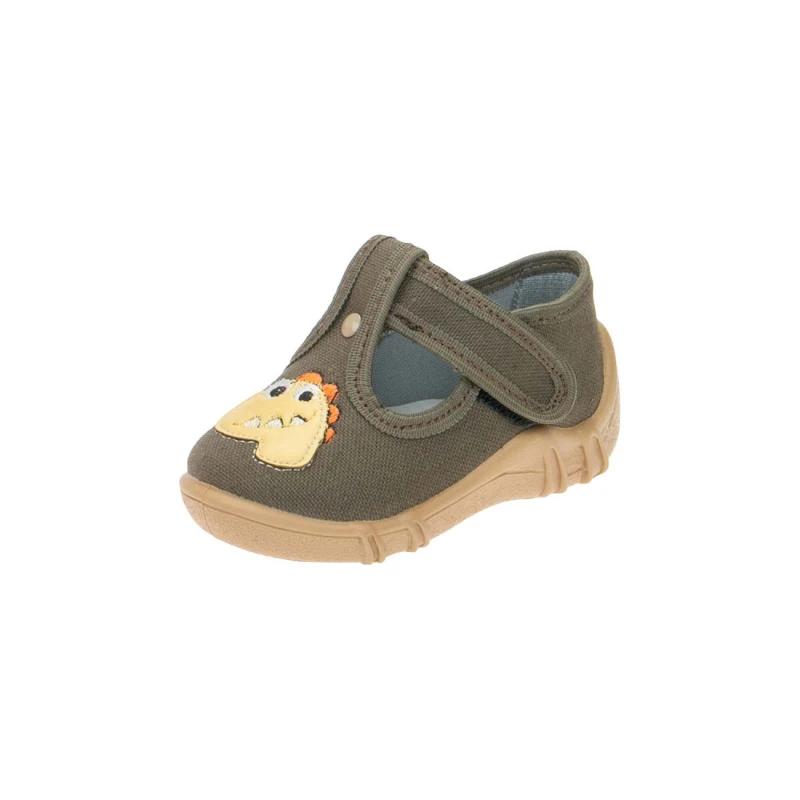 Raweks - Kapcie Chłopięce LEON L64 Dino Khaki Skórzana Wkładka (Pulchna stopa) - bubutik.pl