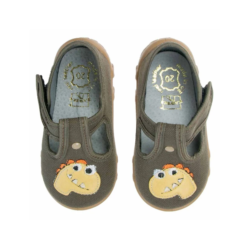 Raweks - Kapcie Chłopięce LEON L64 Dino Khaki Skórzana Wkładka (Pulchna stopa) - bubutik.pl