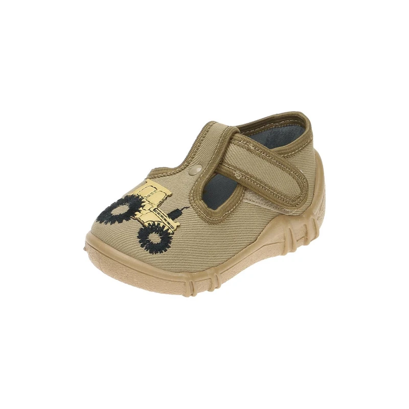 Raweks - Kapcie Chłopięce LEON L65 Traktor Beżowe Skórzana Wkładka (Pulchna stopa) - bubutik.pl