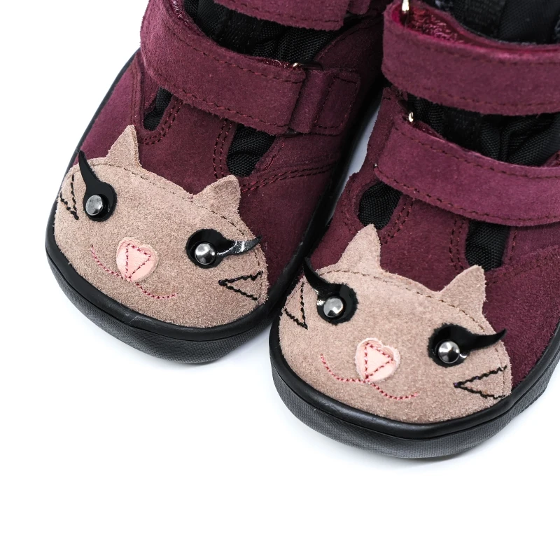 Mrugała - Trzewiki Dziecięce Ocieplane Wodoodporne Barefoot Neko Kitty Plum - bubutik.pl