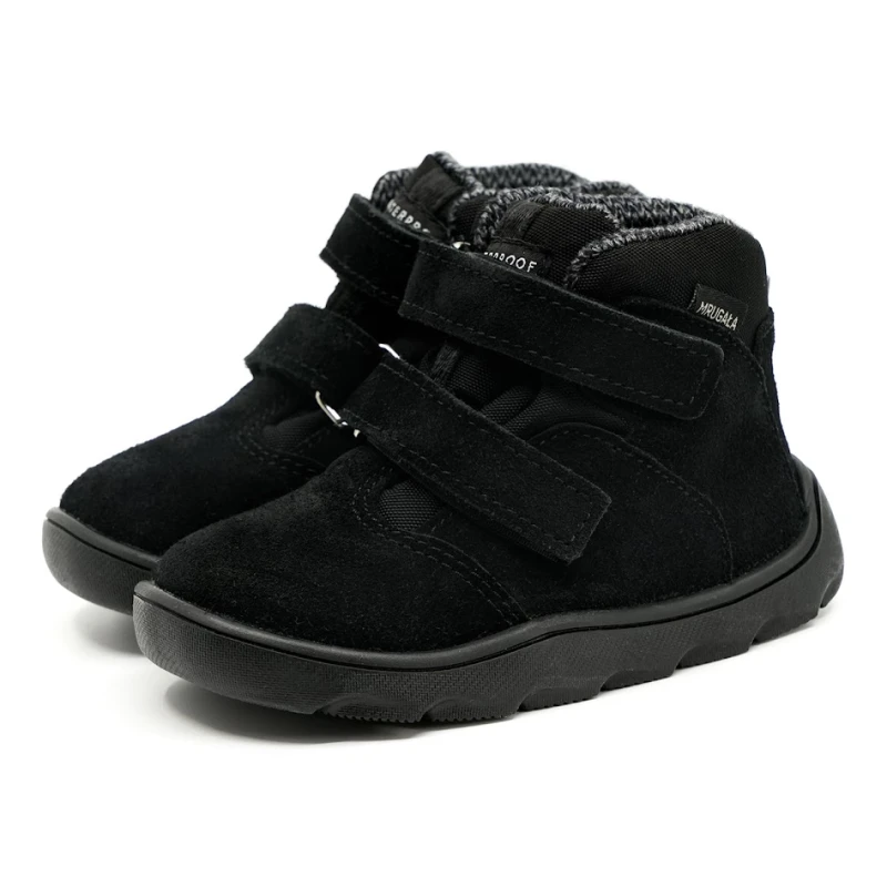 Mrugała - Trzewiki Dziecięce Ocieplane Wodoodporne Barefoot Madi Black - bubutik.pl