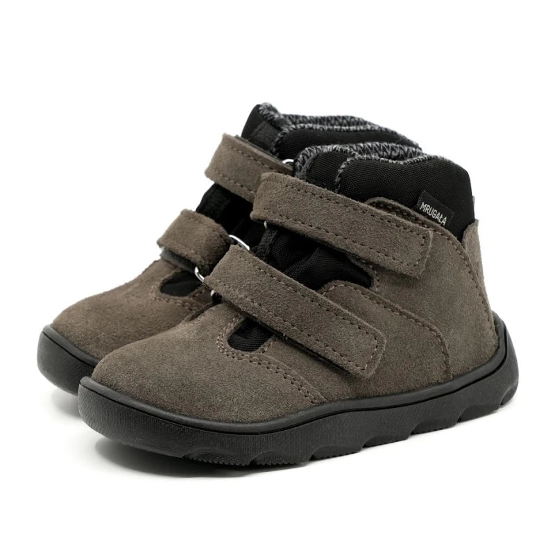 Mrugała - Trzewiki Dziecięce Ocieplane Wodoodporne Barefoot Madi Grey - bubutik.pl