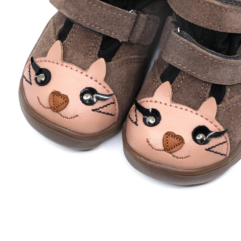Mrugała - Trzewiki Dziecięce Ocieplane Wodoodporne Barefoot Neko Kitty Grey - bubutik.pl