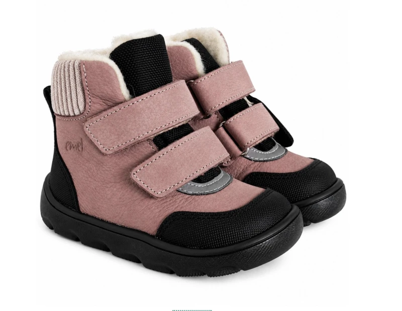 Emel - Trzewiki Zimowe Barefoot Z Membraną Wodoodporną  EV 2816A-1 Różowe - bubutik.pl