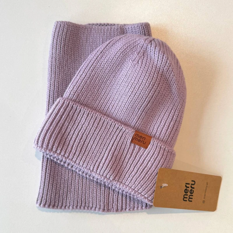 Merimeru - Zimowy Komplet Z Wełny Merino Flåm Lila - bubutik.pl