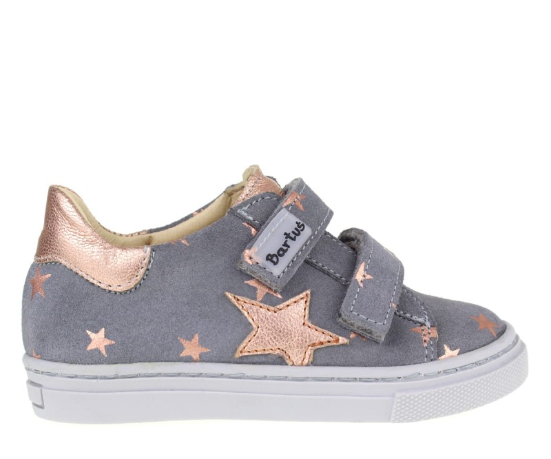 Bartuś - Półbuty dziewczęce w gwiazdki P-005 POPIEL GWIAZDKI MIEDŹ