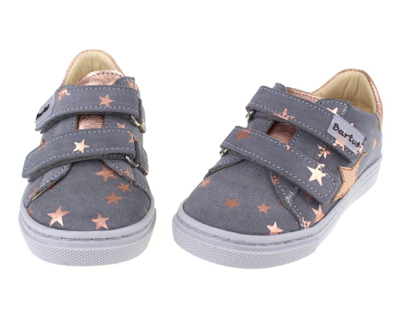 Bartuś - Półbuty dziewczęce w gwiazdki P-005 POPIEL GWIAZDKI MIEDŹ