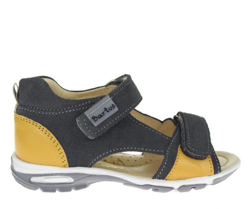 Bartuś - Sandały chłopięce S-005 welur popiel, żółty