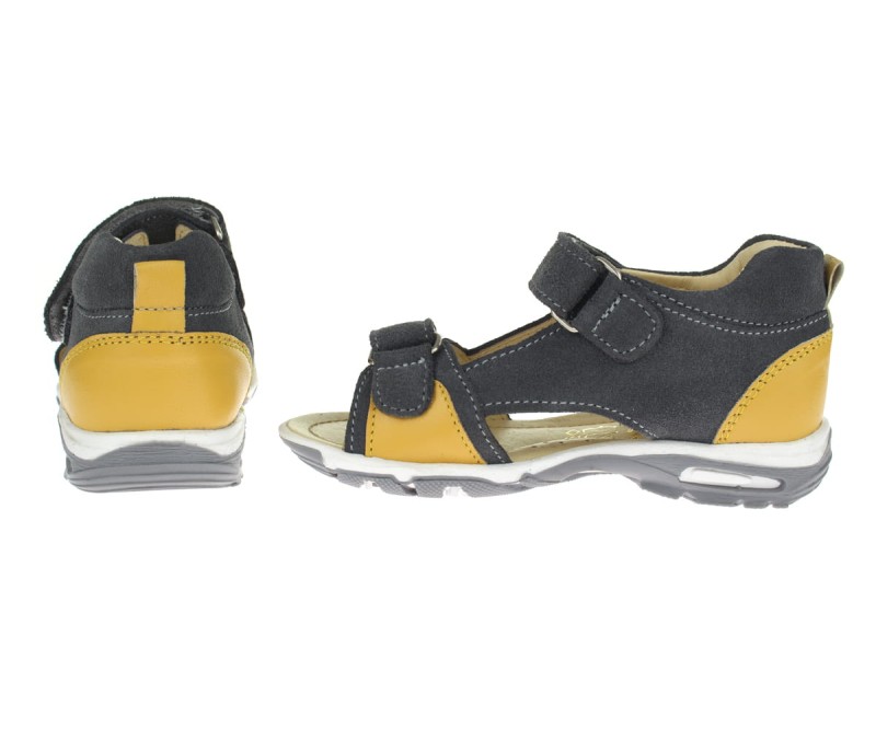 Bartuś - Sandały chłopięce S-005 welur popiel, żółty