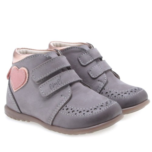 Emel - Półbuty dziewczęce Roczki szare z serduszkiem ES 2439-12