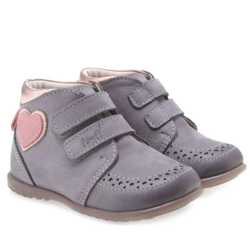 Emel - Półbuty dziewczęce Roczki szare z serduszkiem ES 2439-12