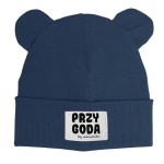 Minimiki - Czapka prążkowana BEANIE z uszkami PRZYGODA jeans