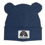 Minimiki - Czapka prążkowana BEANIE z uszkami TĘCZA jeans