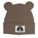 Minimiki - Czapka prążkowana BEANIE z uszkami TĘCZA szarobrązowa