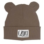 Minimiki - Czapka prążkowana BEANIE z uszkami CZORT szarobrązowa