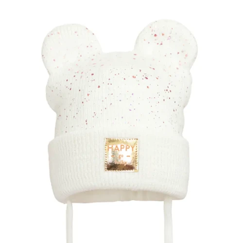 Pupill - Czapka zimowa z uszami wiązana Vinny Winter kremowa