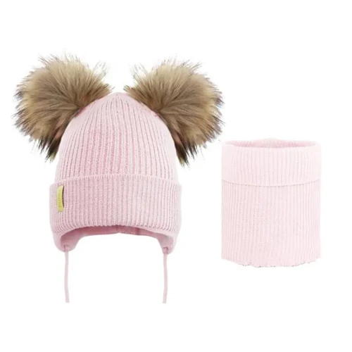 PUPILL - Komplet czapka z kominem ZLATA różowy