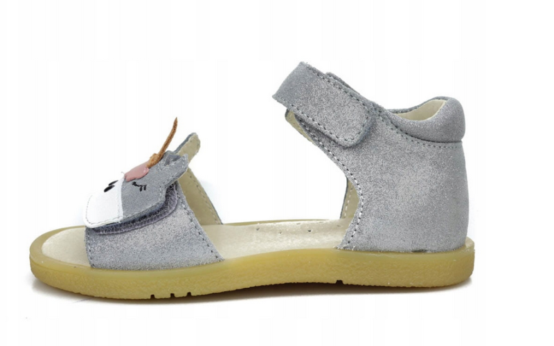 Mido - Sandały dziecięce Jednorożec Szary Satyna
