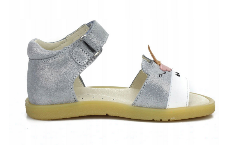 Mido - Sandały dziecięce Jednorożec Szary Satyna