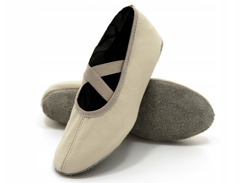 NAZO - Baletki Skórzane Beżowe do tańca, rytmiki, gimnastyki