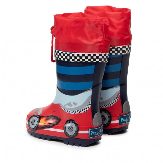 Playshoes - Kalosze dziecięce Wyścigówka 188702-793 Czerwony/Niebieski
