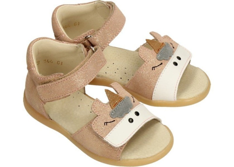 Mido - Sandały dziecięce Jednorożec Puder Satyna